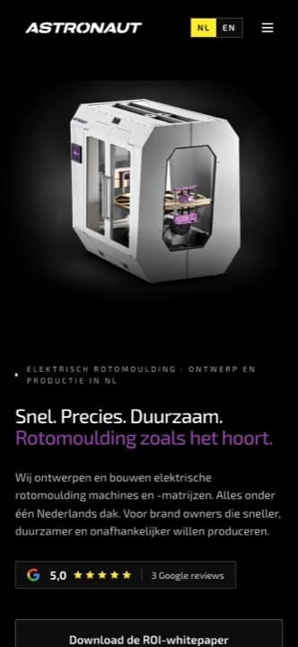 Mobiele website van Astronaut Machines