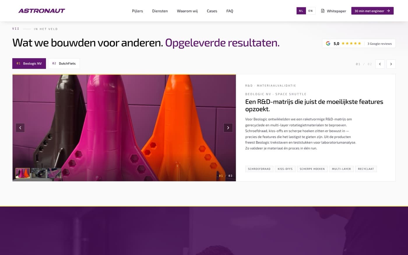 Sectie uit de website van Astronaut Machines