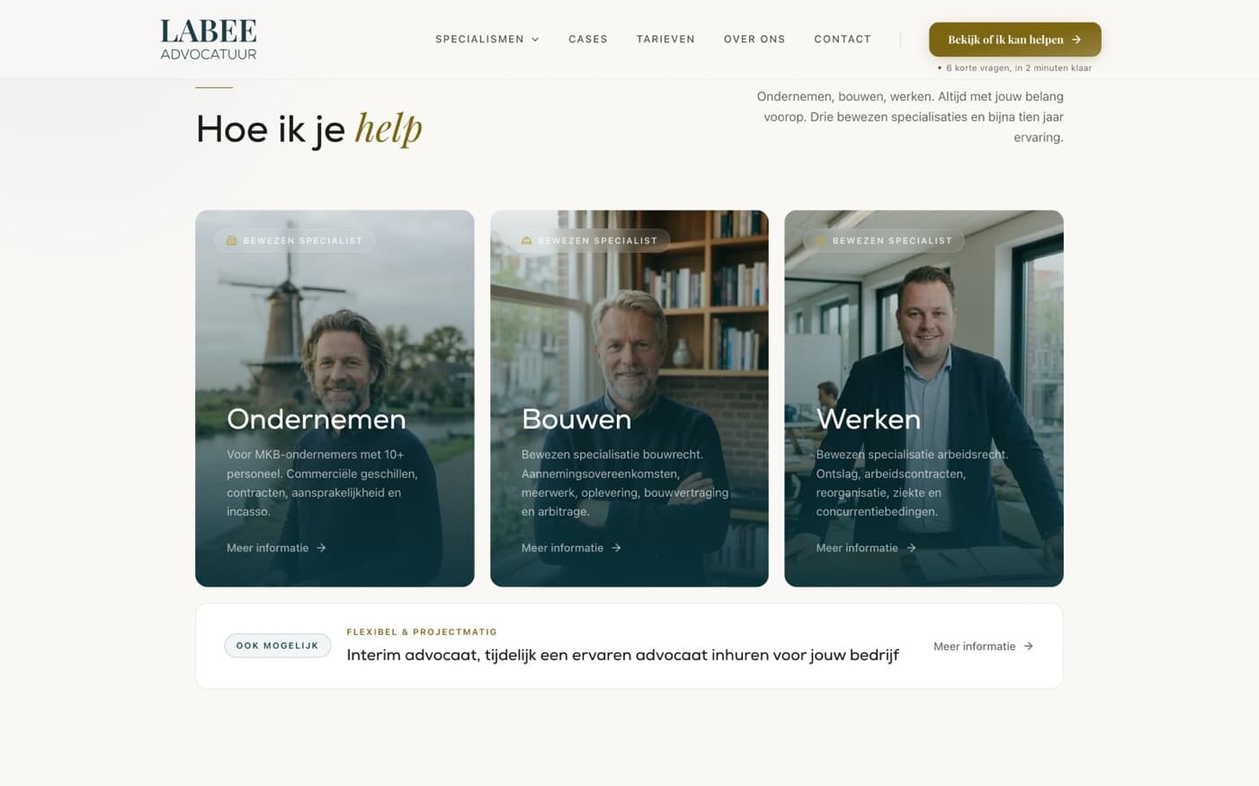 Sectie uit de website van Labee Advocatuur
