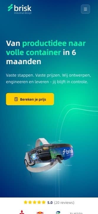 Mobiele website van Brisk Industrial Design