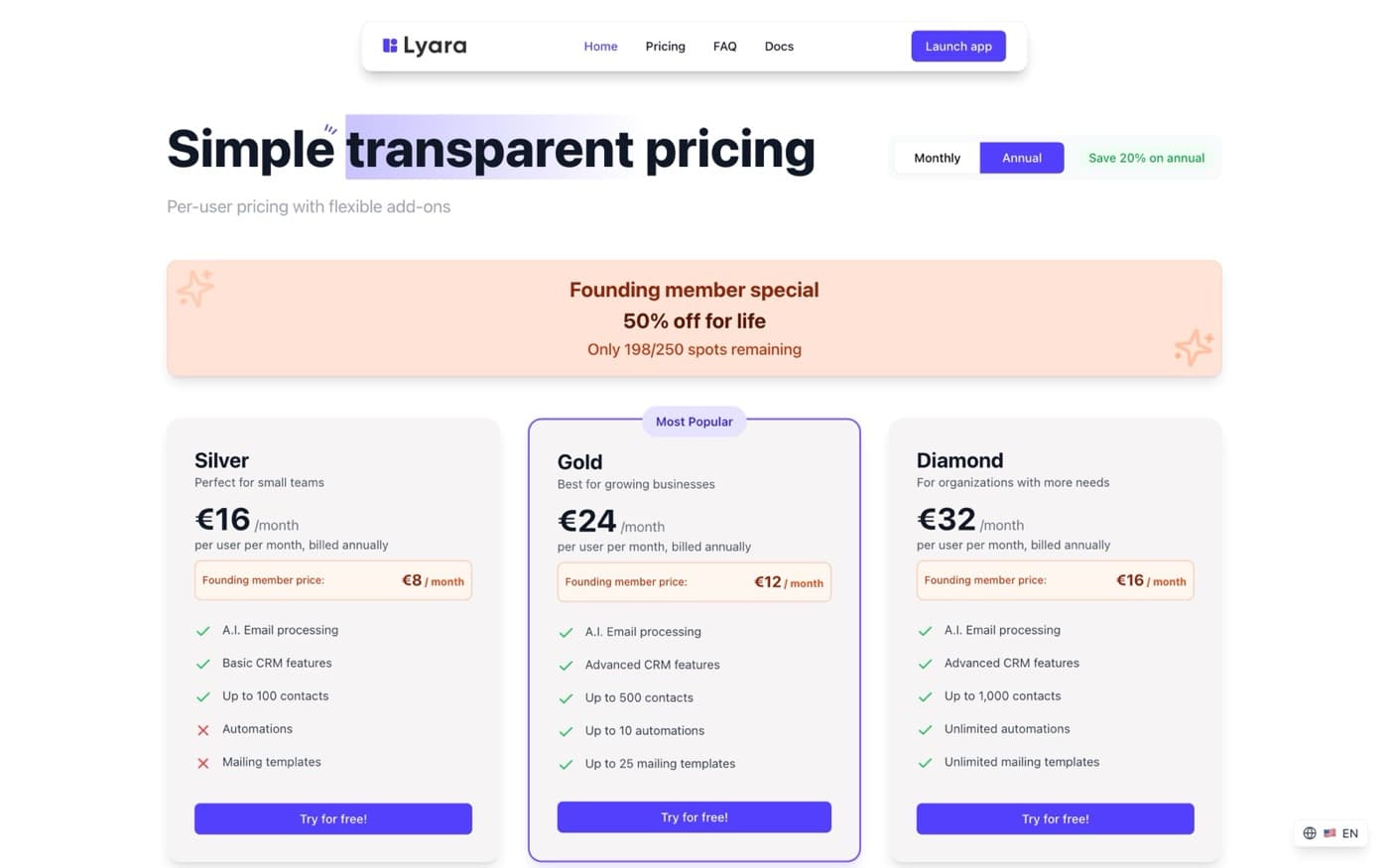 Sectie uit de website van Lyara