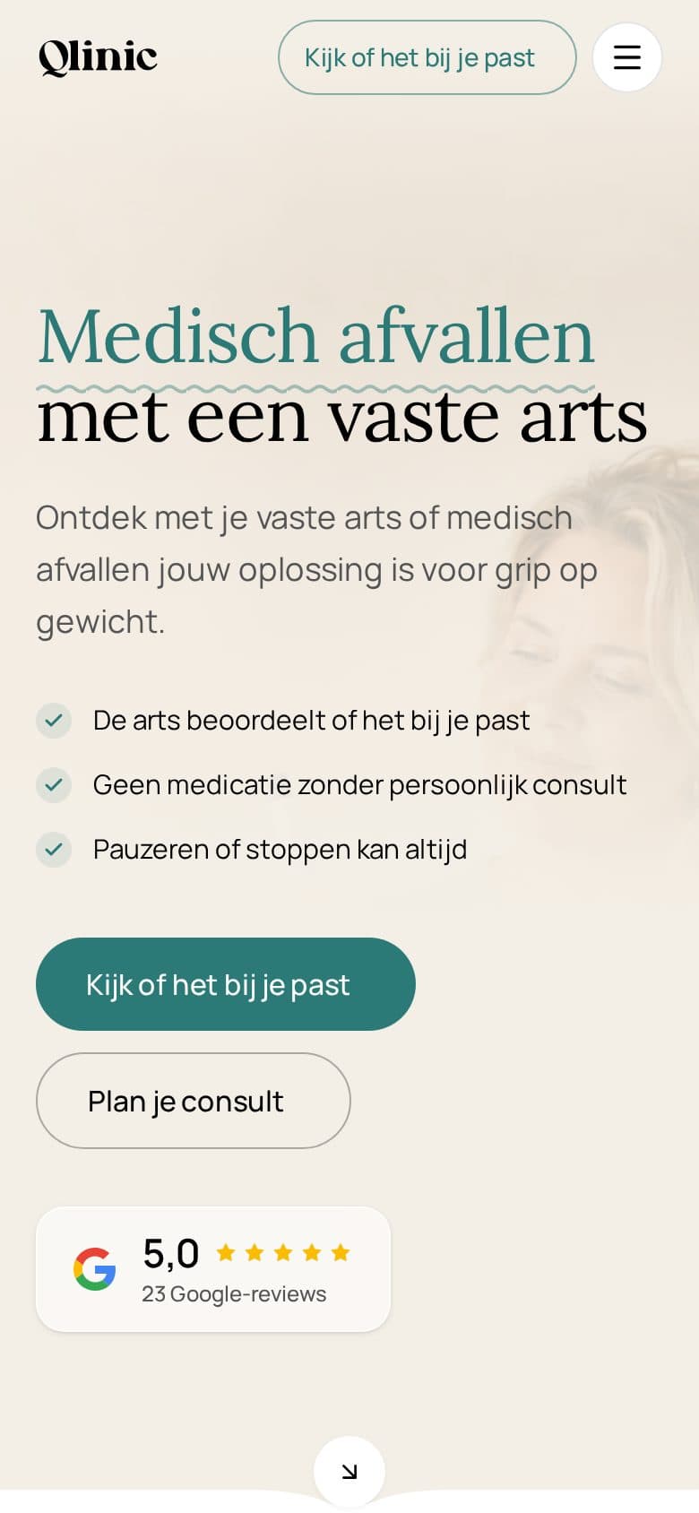 Mobiele website van Qlinic