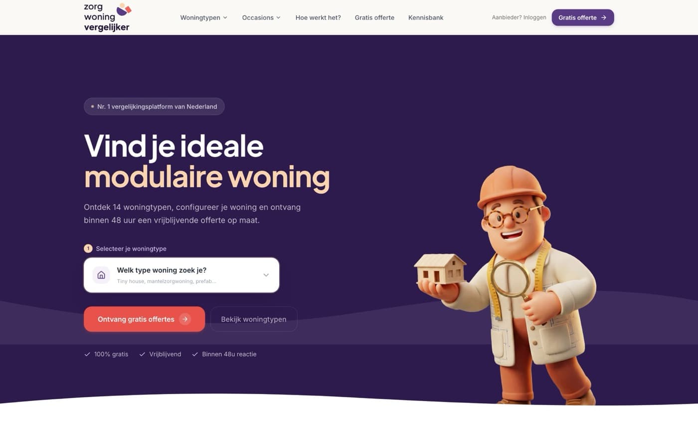 Website van Zorgwoningvergelijker