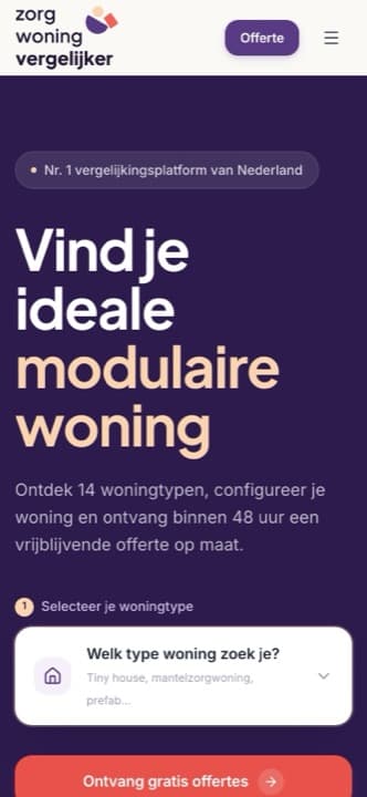 Mobiele website van Zorgwoningvergelijker