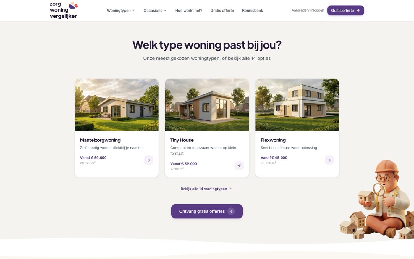 Sectie uit de website van Zorgwoningvergelijker